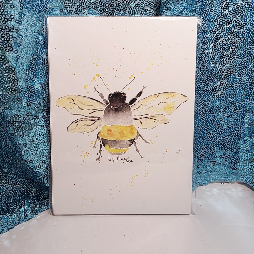 Bee Watercolor Art Print by Angie Bryan - 5" x 7"